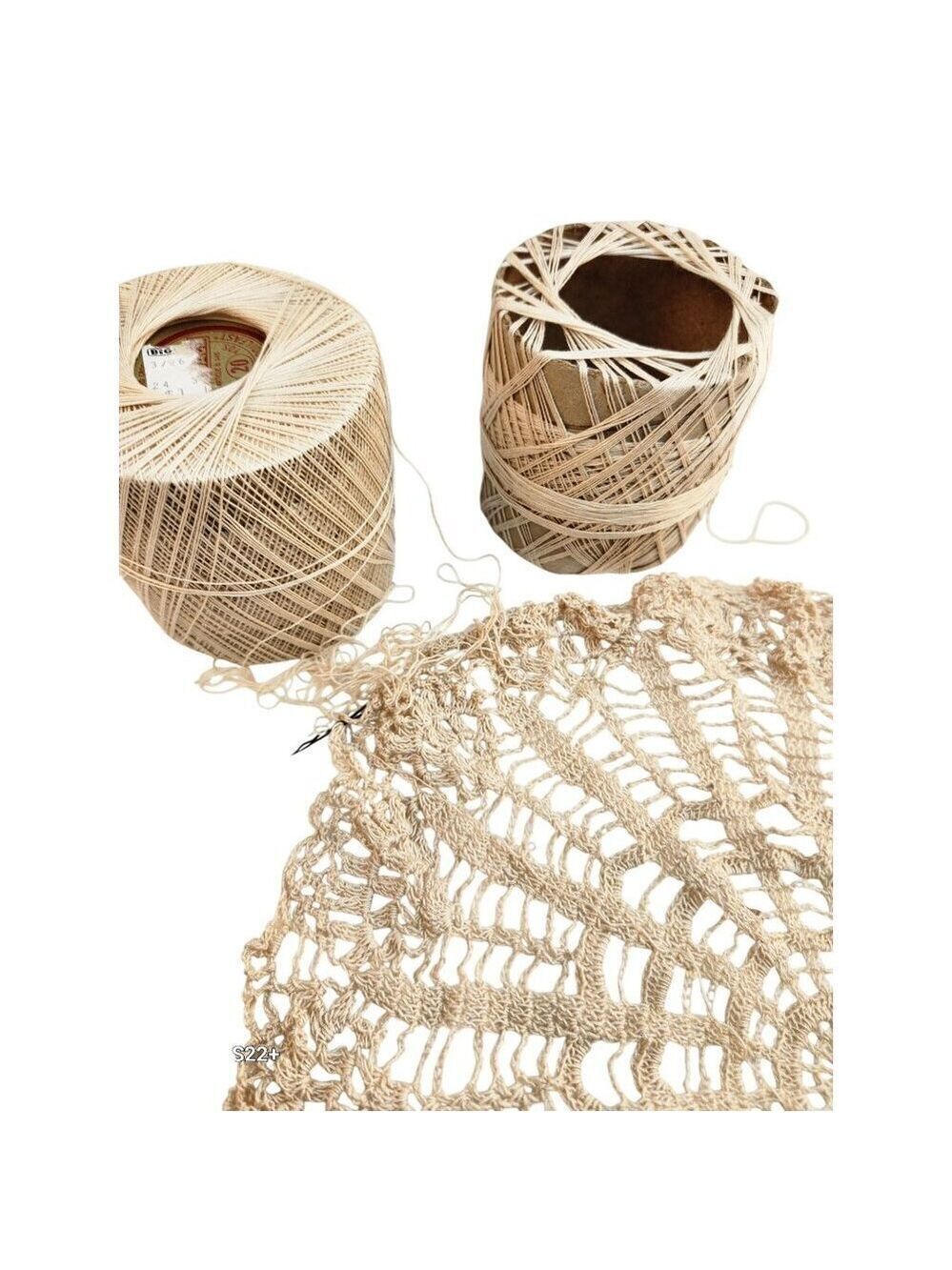 Handmade Beige Crochet Round Doily Table Decor Unfinished With Yarn